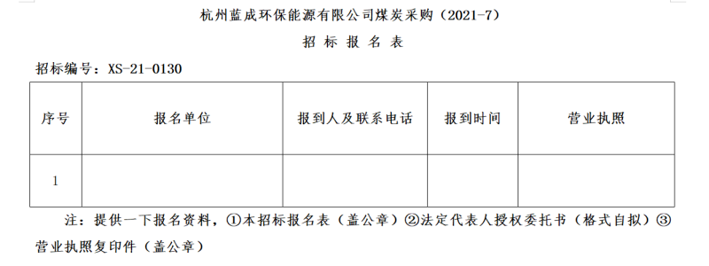 杭州蓝成环保能源有限公司煤炭采购&#40;2021-7&#41;招标通告 - 招标信息 - 杭州萧山情形集团有限公司